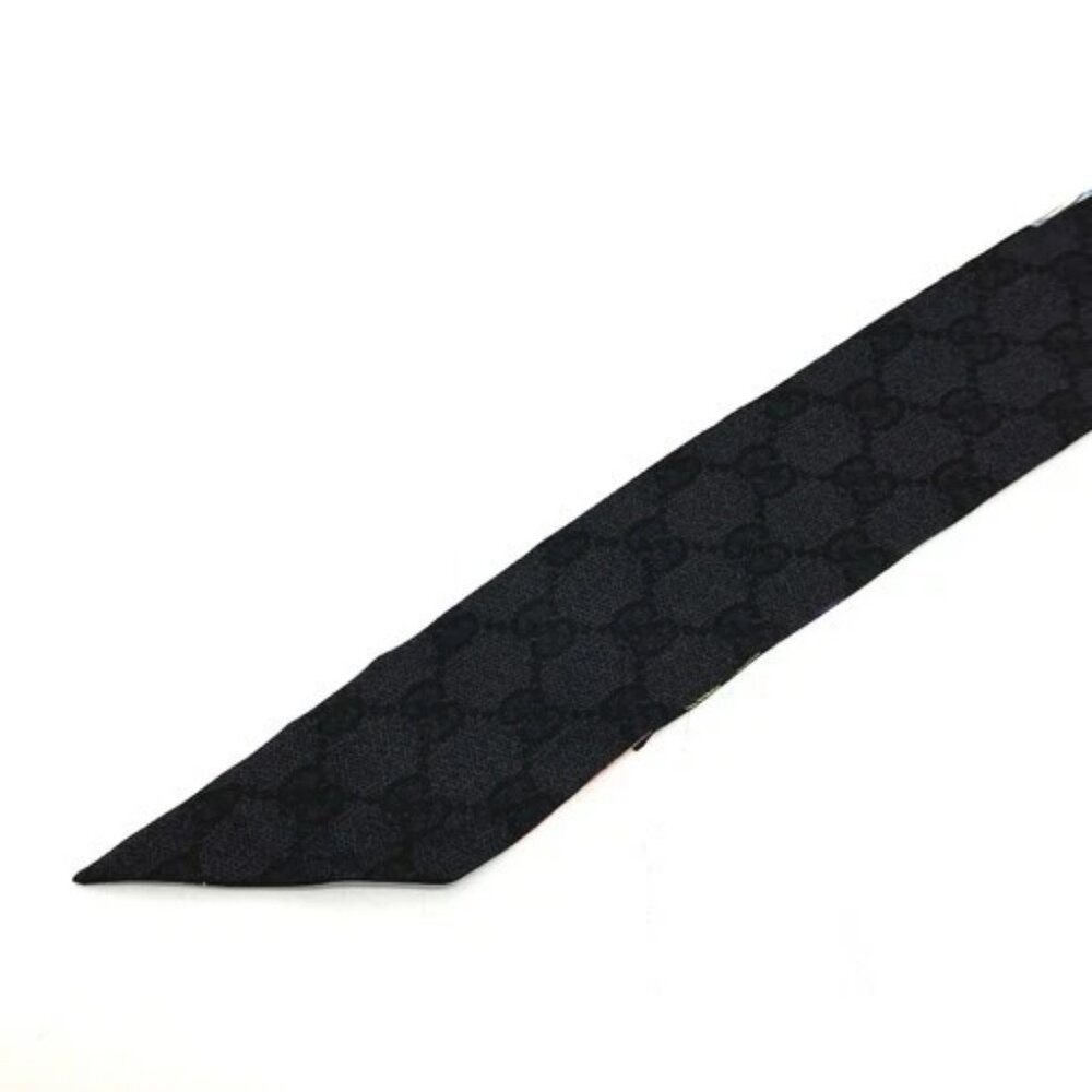 GUCCI 761704 GG Flora print Neck bow Scarf silk Black - Picture 6 of 10